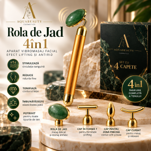 Aparat vibromasaj facial Rola Jad 4in1 efect lifting si antirid set cu 4 capete in cutie